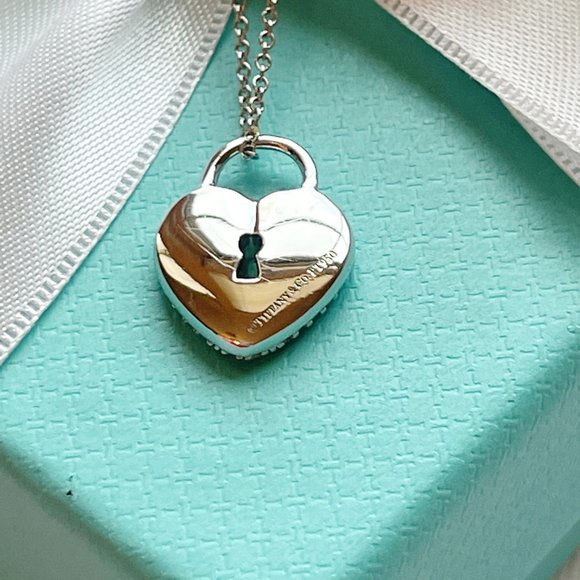 Tiffany & Co. Necklace Platinum Diamond Pave Heart Lock Pendant $4800 Stunning!! - Picture 9 of 14